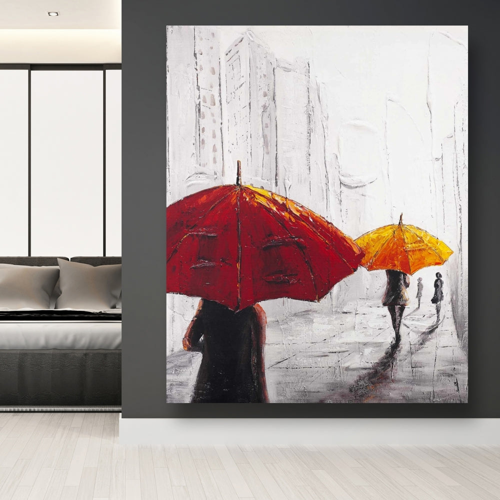 Passersby with Umbrellas Canvas | Contemporary Bedroom Art