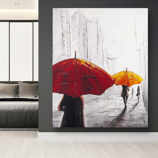 Passersby with Umbrellas Canvas | Contemporary Bedroom Art