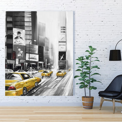 Gray Building Cities Canvas | Times Square & Yellow Taxis Decor