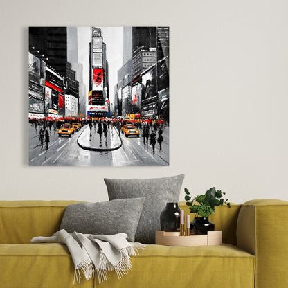 Toile grise représentant une rue animée de New York - Art mural contemporain