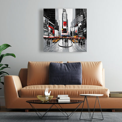 New York City Busy Street Gray Canvas - Contemporary Wall Art