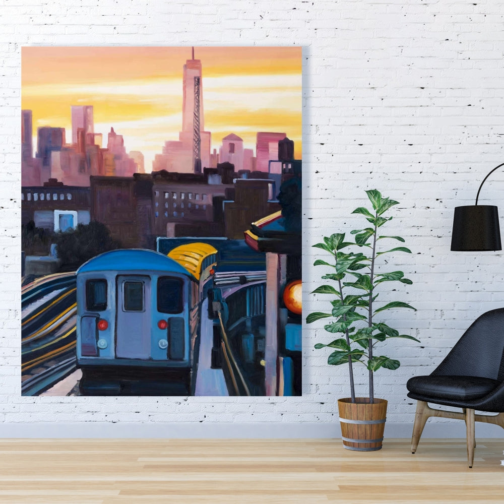 Toile encadrée « Coucher de soleil sur le métro de New York » | Décoration de chambre contemporaine