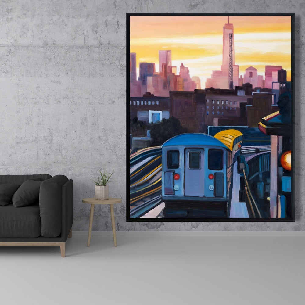 Toile encadrée « Coucher de soleil sur le métro de New York » | Décoration de chambre contemporaine
