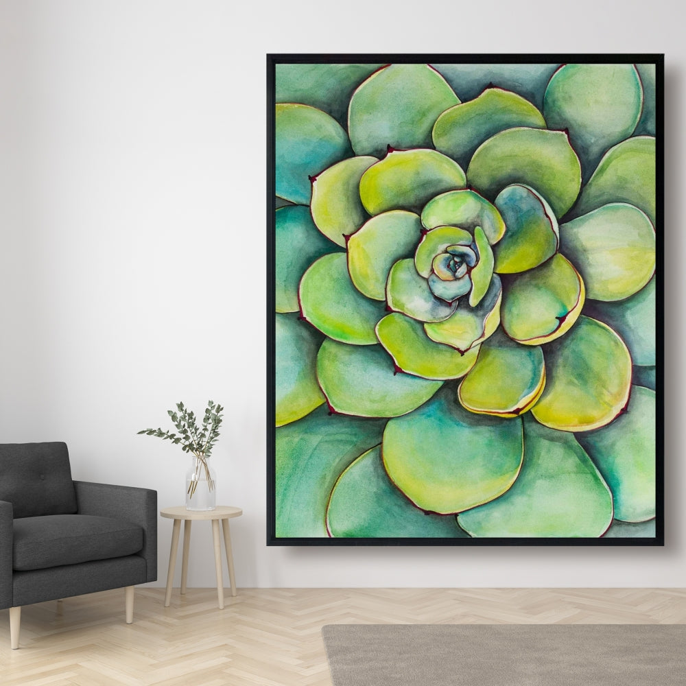 Aquarelle : Plante succulente | Cactus floral vert sur toile