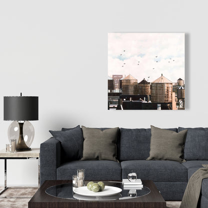 Water Towers Canvas - Blue Contemporary Home Decor Art