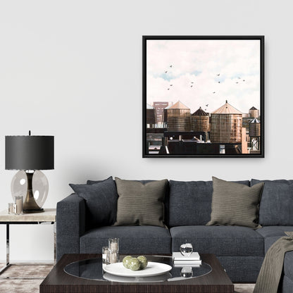 Water Towers | Blue Framed Canvas for Bedroom Decor