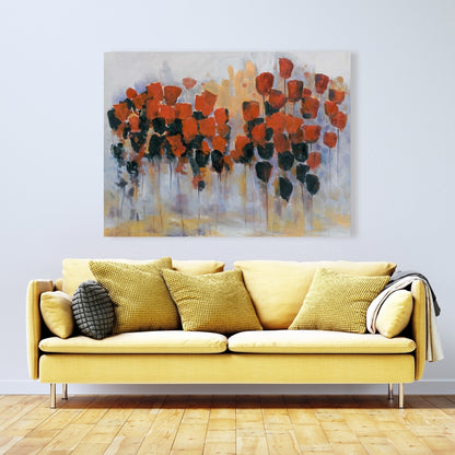 Red Flowers Field Canvas | Abstract Contemporary Home Decor