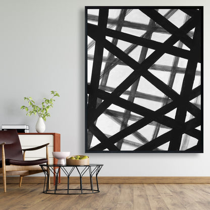 White Abstract Bold Lines Framed Canvas - Contemporary Home Decor