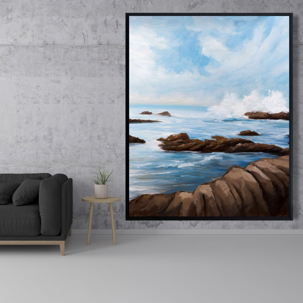 Seaside Wave Framed Canvas | Coastal Sea Bedroom Decor