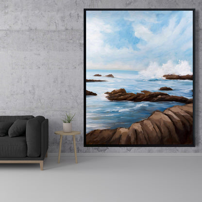 Seaside Wave Framed Canvas | Coastal Sea Bedroom Decor