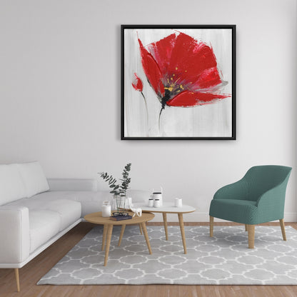 Toile grise à deux fleurs rouges - Décoration murale botanique pour chambre