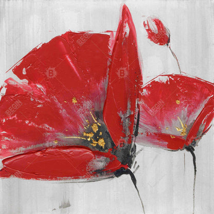 Toile encadrée florale contemporaine - Décor trois fleurs rouges