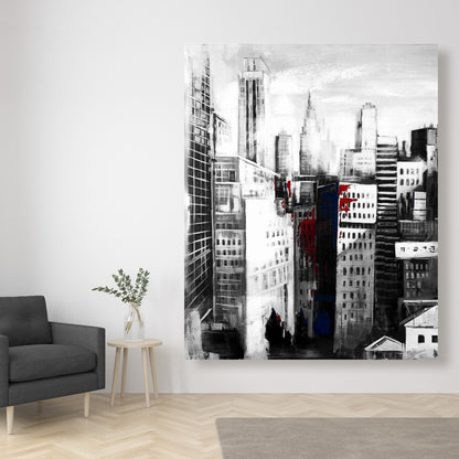 Blue Building Industrial Canvas - White City Paint Splash Decor