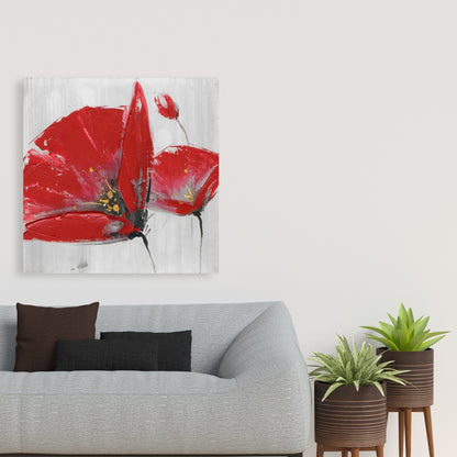 Gray Floral Botanical Canvas - Three Red Flowers Home Decor