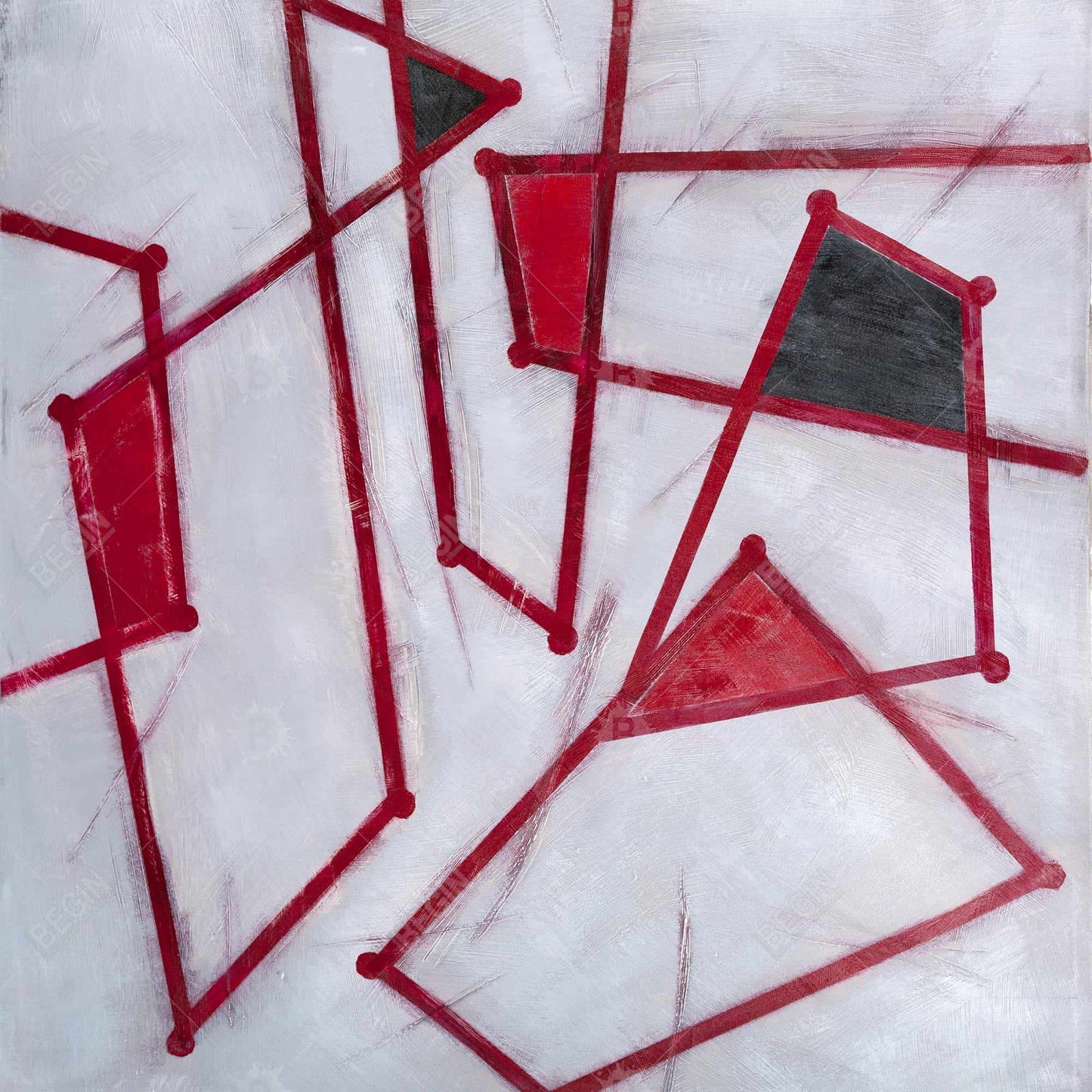 Red Outlines Shapes Canvas - Modern White Wall Art Decor