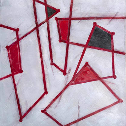 Red Outlines Shapes Canvas - Modern White Wall Art Decor
