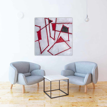 Red Outlines Shapes Canvas - Modern White Wall Art Decor