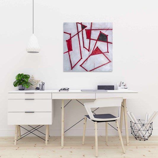 Red Outlines Shapes Canvas - Modern White Wall Art Decor