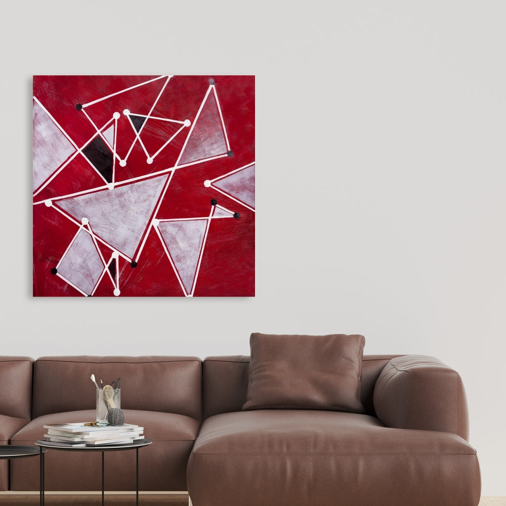 White Triangles on Red Canvas | Abstract Home Decor Art