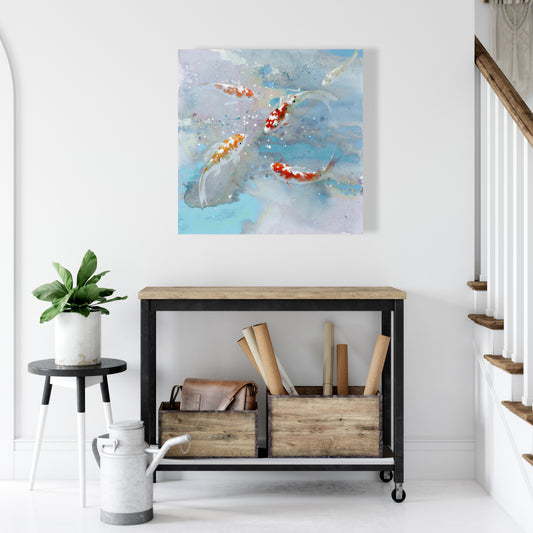 Koi Fish Canvas - Blue Bedroom Decor | Asian Wall Art