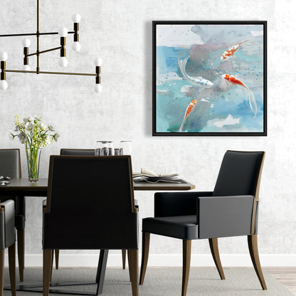 Koi Fish in Blue Water Framed Canvas | Home Decor Art
