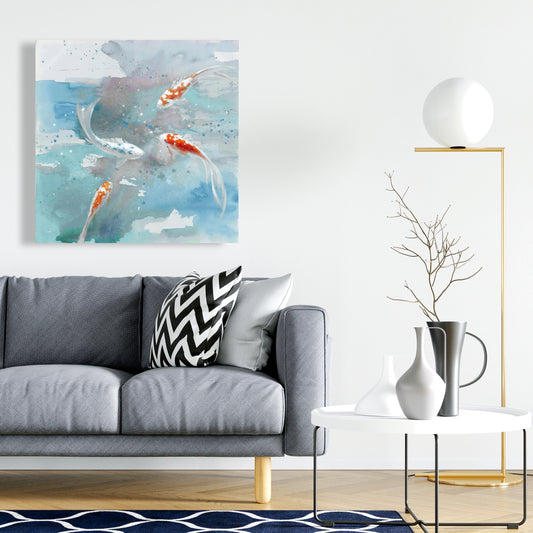 Koi Fish in Blue Water Canvas | Bedroom Animals Asian Decor