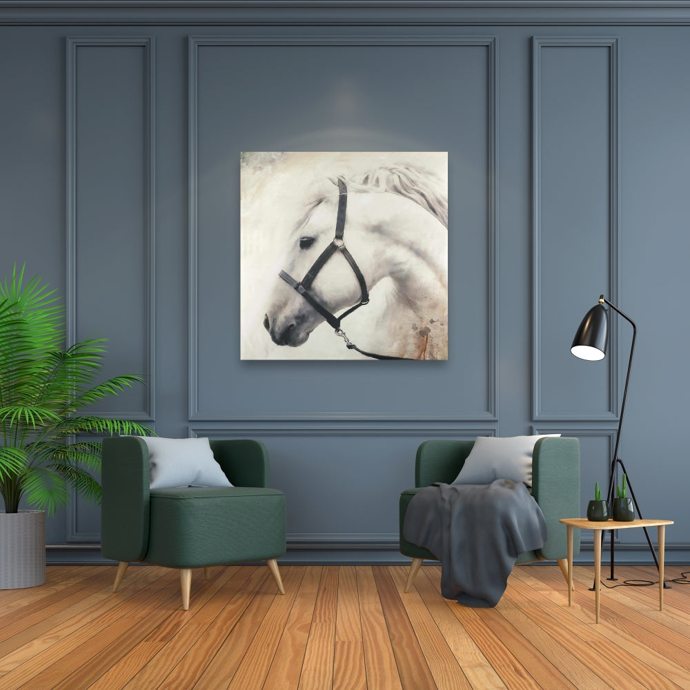 Toile Darius le cheval blanc | Décoration d'intérieur avec animaux de la ferme