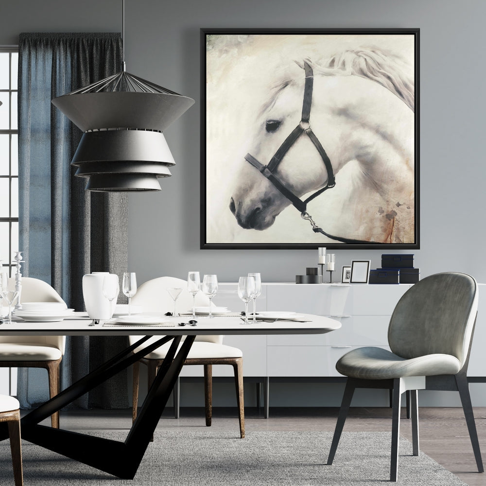 Toile Darius le cheval blanc | Décoration de chambre avec animaux de la ferme