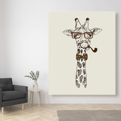 Funny Giraffe with Pipe Canvas - Quirky Bedroom Wall Decor