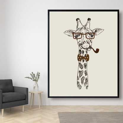 Toile « Girafe amusante avec pipe » | Décoration de chambre animalière