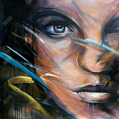 Bohemian Blue Beauty Canvas | Colorful Woman Face Art Decor