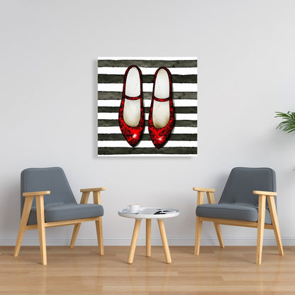 Red Glossy Shoes Canvas | Contemporary Decor Striped Art