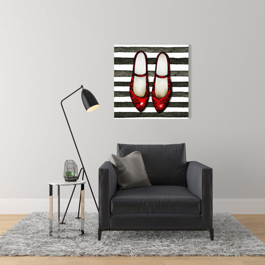 Red Glossy Shoes Canvas | Contemporary Decor Striped Art