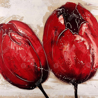 Two Red Tulips Canvas - Floral Botanical Bedroom Decor