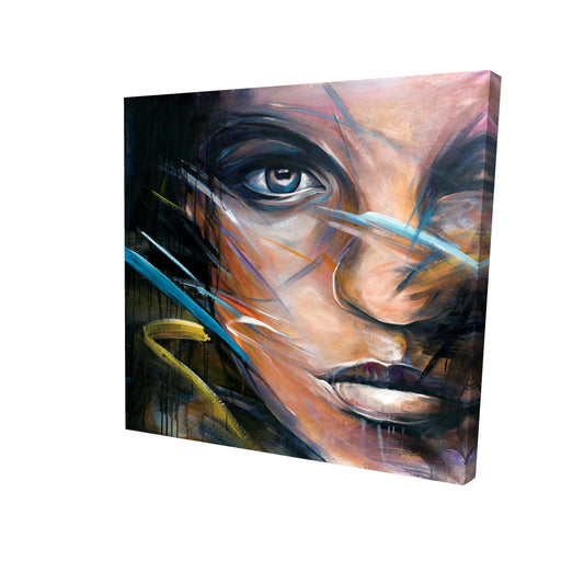Toile colorée représentant un visage de femme | Décoration encadrée « Beauté bleue »