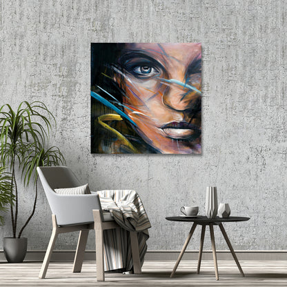 Bohemian Blue Beauty Canvas | Colorful Woman Face Art Decor