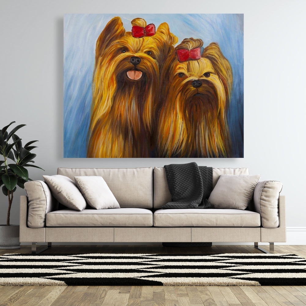 Two Smiling Dogs Canvas | Blue Pet Art for Home Decor