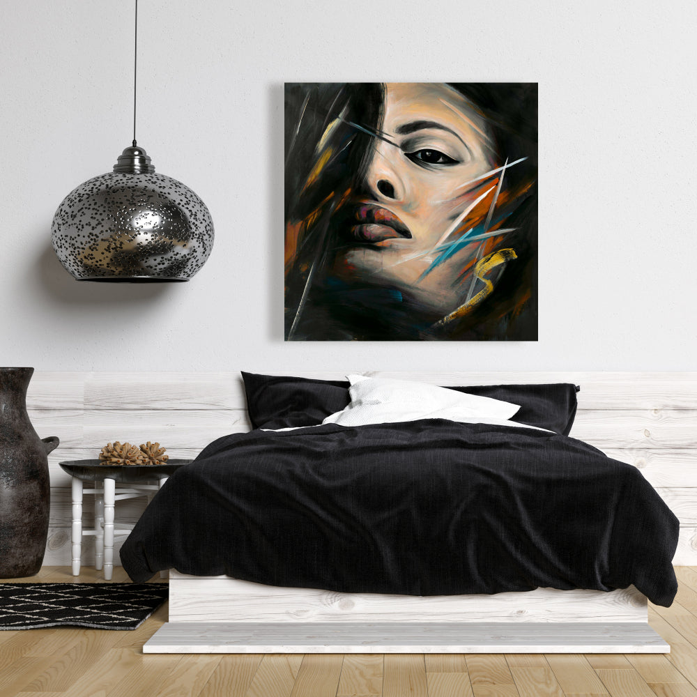 Portrait de femme abstrait sur toile – Décoration de chambre à coucher