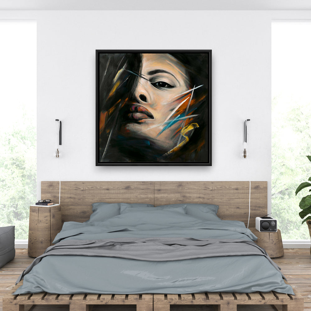 Abstract Woman Portrait - Brown Framed Canvas for Home Decor