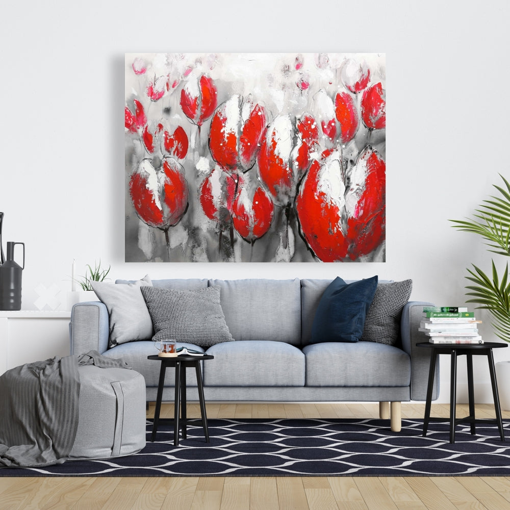 Abstract Red Tulips Canvas | Botanical Wall Art for Home Decor