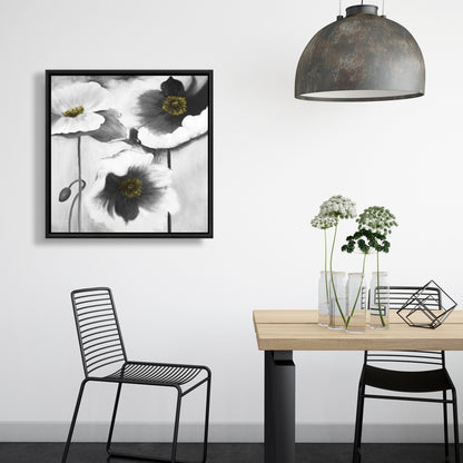 Black and White Flowers Framed Canvas - Botanical Home Decor