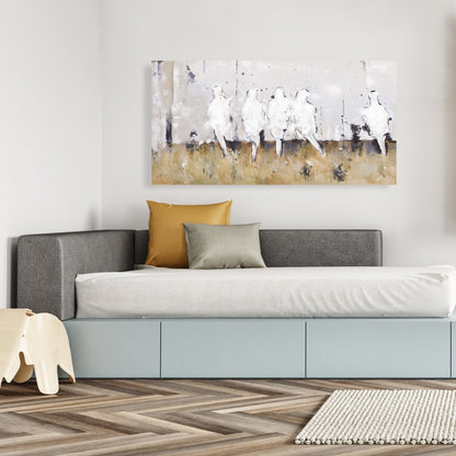 Eight Perched Birds Canvas - Contemporary White Bedroom Decor