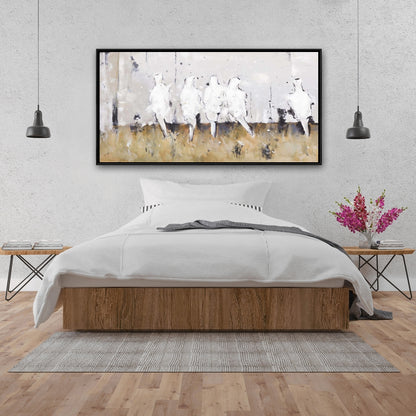 Toile encadrée « Huit oiseaux perchés » - Décoration d'intérieur contemporaine