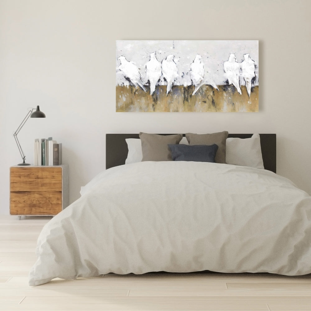 Contemporary White Bedroom Canvas - Abstract Perched Birds Decor