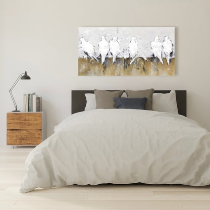Contemporary White Bedroom Canvas - Abstract Perched Birds Decor