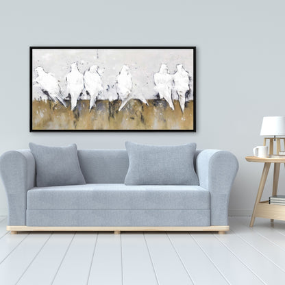 Abstract Perched Birds Canvas | Bird White Bedroom Decor
