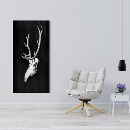 Deer Skull in the Dark Monochrome Canvas | Home Decor Art