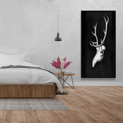 Deer Skull in the Dark Monochrome Canvas | Living Room Decor