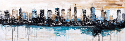 Toile de chambre industrielle bleue – Décor de bâtiments à l'horizon