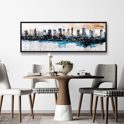 Toile de chambre industrielle bleue – Décor de bâtiments à l'horizon